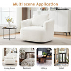 360¡ã Swivel Chair, 38.2 Boucle Accent Chair with Throw Pillow, Upholstered Barrel Sofa Chair with Curved Armrests