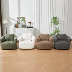 360¡ã Swivel Chair, 38.2 Boucle Accent Chair with Throw Pillow, Upholstered Barrel Sofa Chair with Curved Armrests
