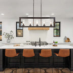 5-Light Mid-Century Modern Industrial Linear Kitchen Island Pendant Vintage Rectangle Glass Chandelier