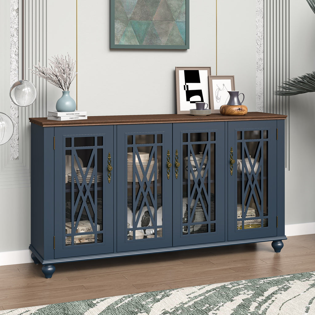 63 Vintage Style Wood Kitchen Accent Buffet Sideboard Cabinet - 63 in Width