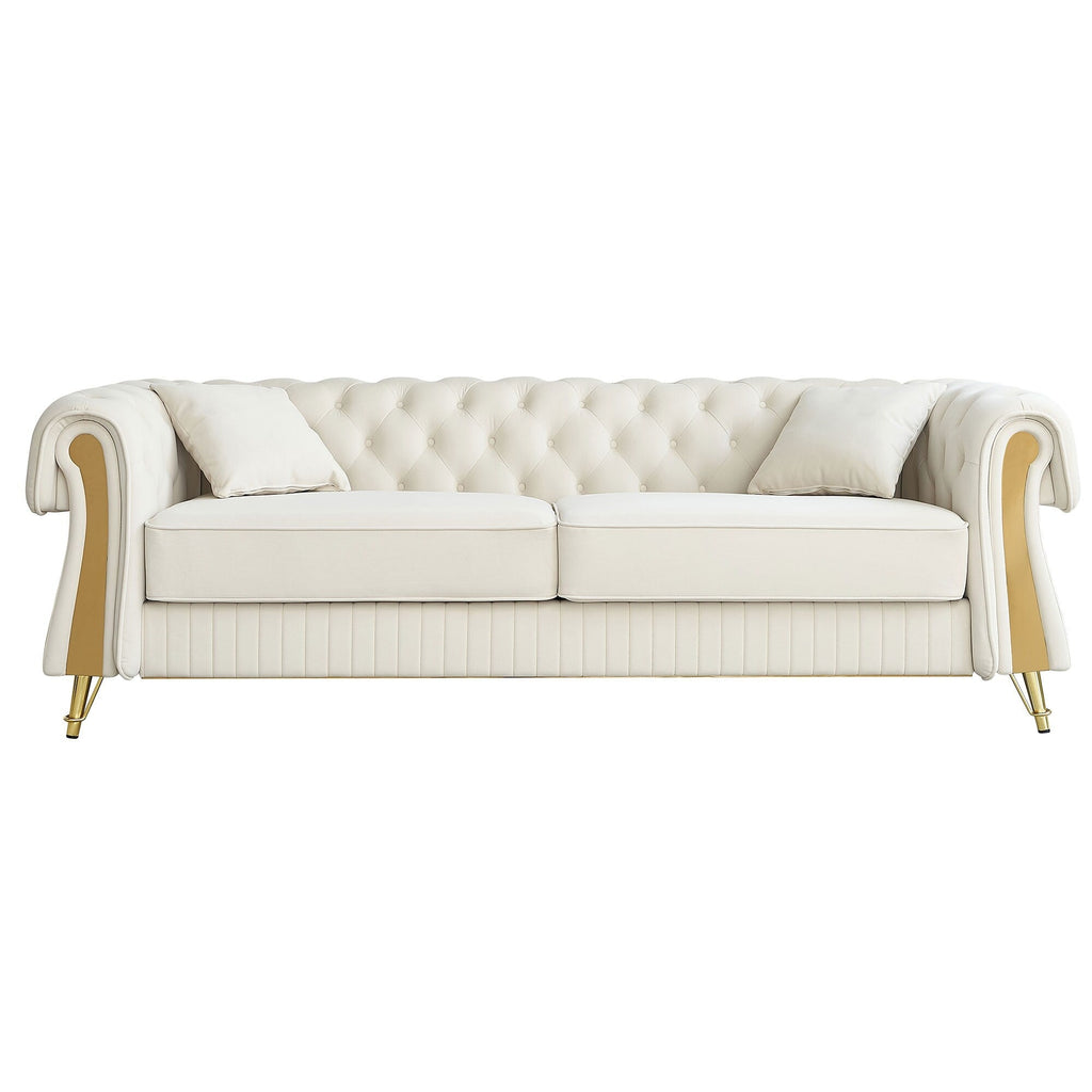 89 Velvet 3-Seater Sofa Sofa with Two Seat Cushions and Two Toss Pillows