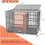 BOSSIN 48/38 inch Heavy Duty Indestructible Dog Crate, Escape Proof Dog Cage Kennel with Lockable Wheels