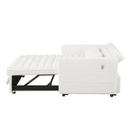 Beige 55.12 Boucle Loveseat Convertible Pull-Out Sofa Bed with Adjustable Back and 2 Waist Pillows for Living Room
