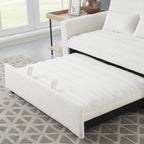 Beige 55.12 Boucle Loveseat Convertible Pull-Out Sofa Bed with Adjustable Back and 2 Waist Pillows for Living Room