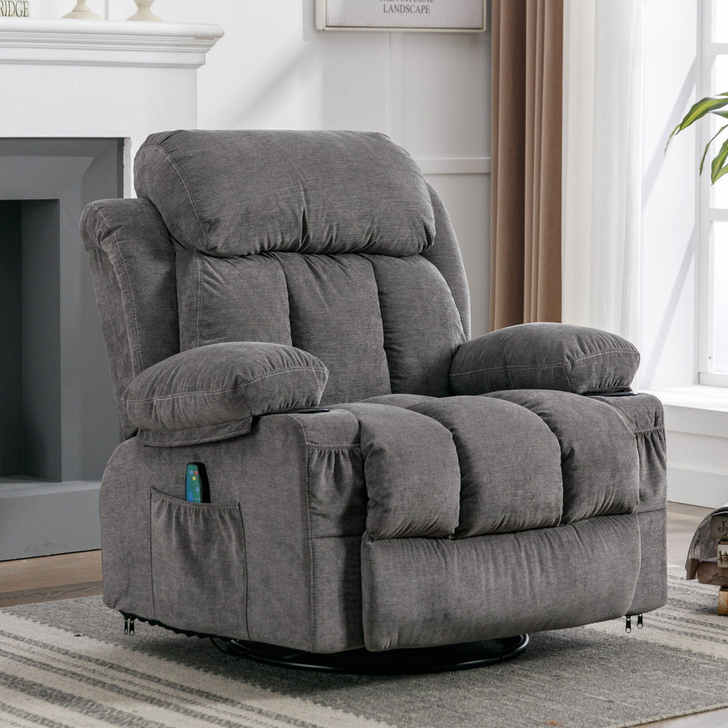 Beige Swivel Recliner with Massage, Heat & USB Charging