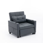 Black Faux Leather Convertible Sofa Bed with USB Ports
