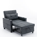 Black Faux Leather Convertible Sofa Bed with USB Ports