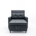 Black Faux Leather Convertible Sofa Bed with USB Ports
