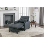 Black Faux Leather Convertible Sofa Bed with USB Ports