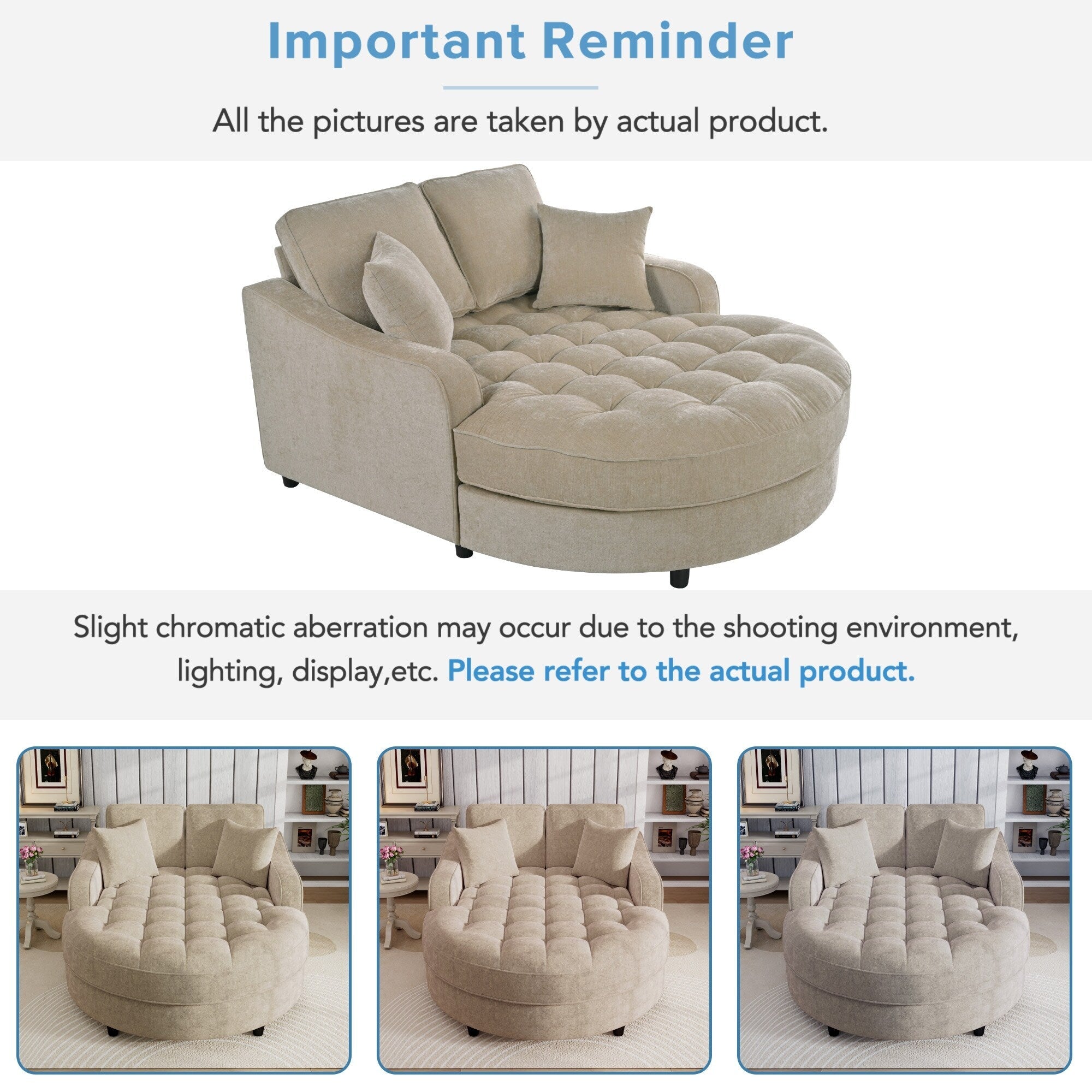 Chenille Chaise Lounge Sofa Bed, Upholstered Sofa Couch with Tufted Backrest and 2 Detachable Pillows for Living Room