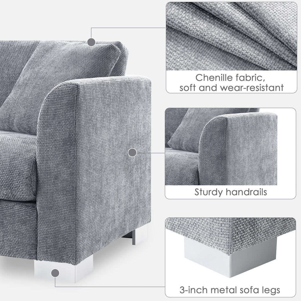 Cloud Sectional Sofa,L-Shaped Luxury Couch Set With 2 Free Pillows,4-Seat Chenille Indoor Furniture With Oversized Chaise