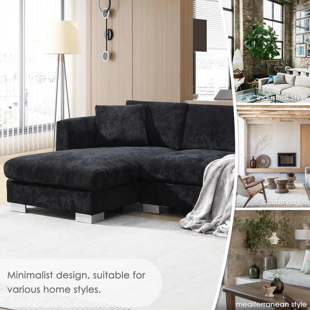 Cloud Sectional Sofa,L-Shaped Luxury Couch Set With 2 Free Pillows,4-Seat Chenille Indoor Furniture With Oversized Chaise