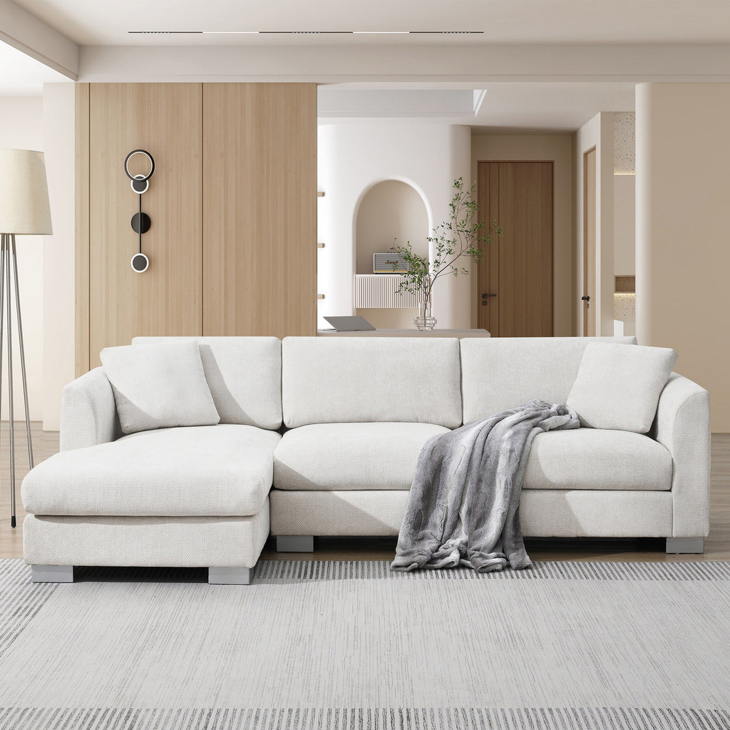 Cloud Sectional Sofa,L-Shaped Luxury Couch Set With 2 Free Pillows,4-Seat Chenille Indoor Furniture With Oversized Chaise