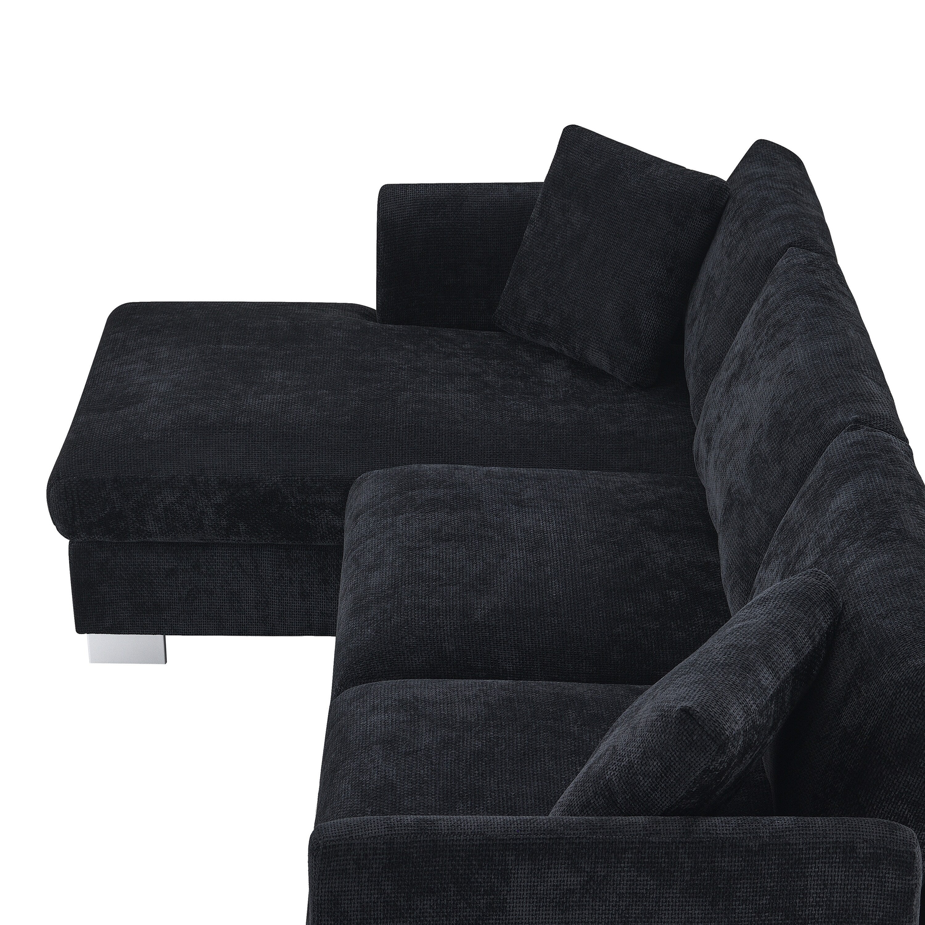 Cloud Sectional Sofa,L-Shaped Luxury Couch Set With 2 Free Pillows,4-Seat Chenille Indoor Furniture With Oversized Chaise