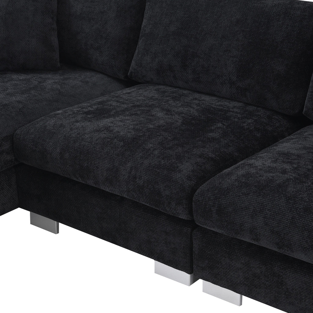 Cloud Sectional Sofa,L-Shaped Luxury Couch Set With 2 Free Pillows,4-Seat Chenille Indoor Furniture With Oversized Chaise