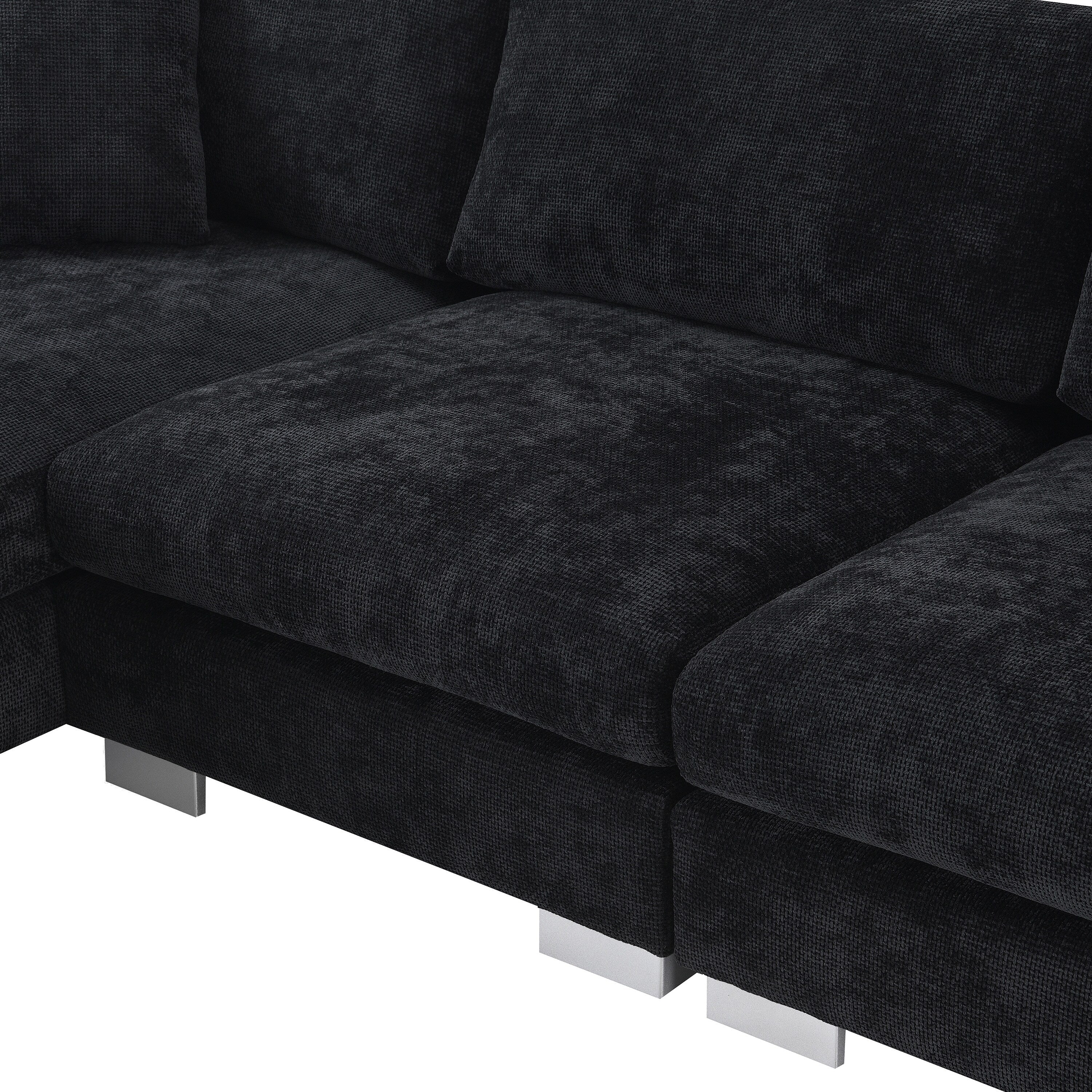 Cloud Sectional Sofa,L-Shaped Luxury Couch Set With 2 Free Pillows,4-Seat Chenille Indoor Furniture With Oversized Chaise
