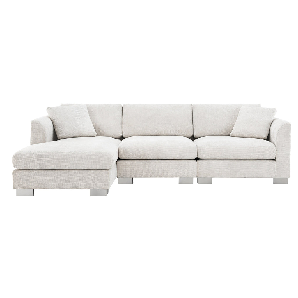 Cloud Sectional Sofa,L-Shaped Luxury Couch Set With 2 Free Pillows,4-Seat Chenille Indoor Furniture With Oversized Chaise