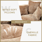 Coffee Oversized 42.52 Chenille Lazy Bean Bag Single Sofa with Three Pillows for Bedroom