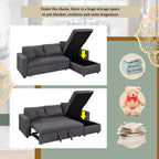 Convertible L-Shaped Sectional Sofa with Pull-Out Bed and Storage Space, 2 Tossing Cushions