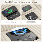 Corduroy Sectional Sofa with Bluetooth Speakers, USB Charger, Cup Holders, Storage, Ottoman, Deep and Wide Seat