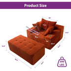 Corduroy Upholstered Memory Foam Sofa With Ottoman Upholstered Bean Bag Couch - 48.4Lx67.7Wx24.4H