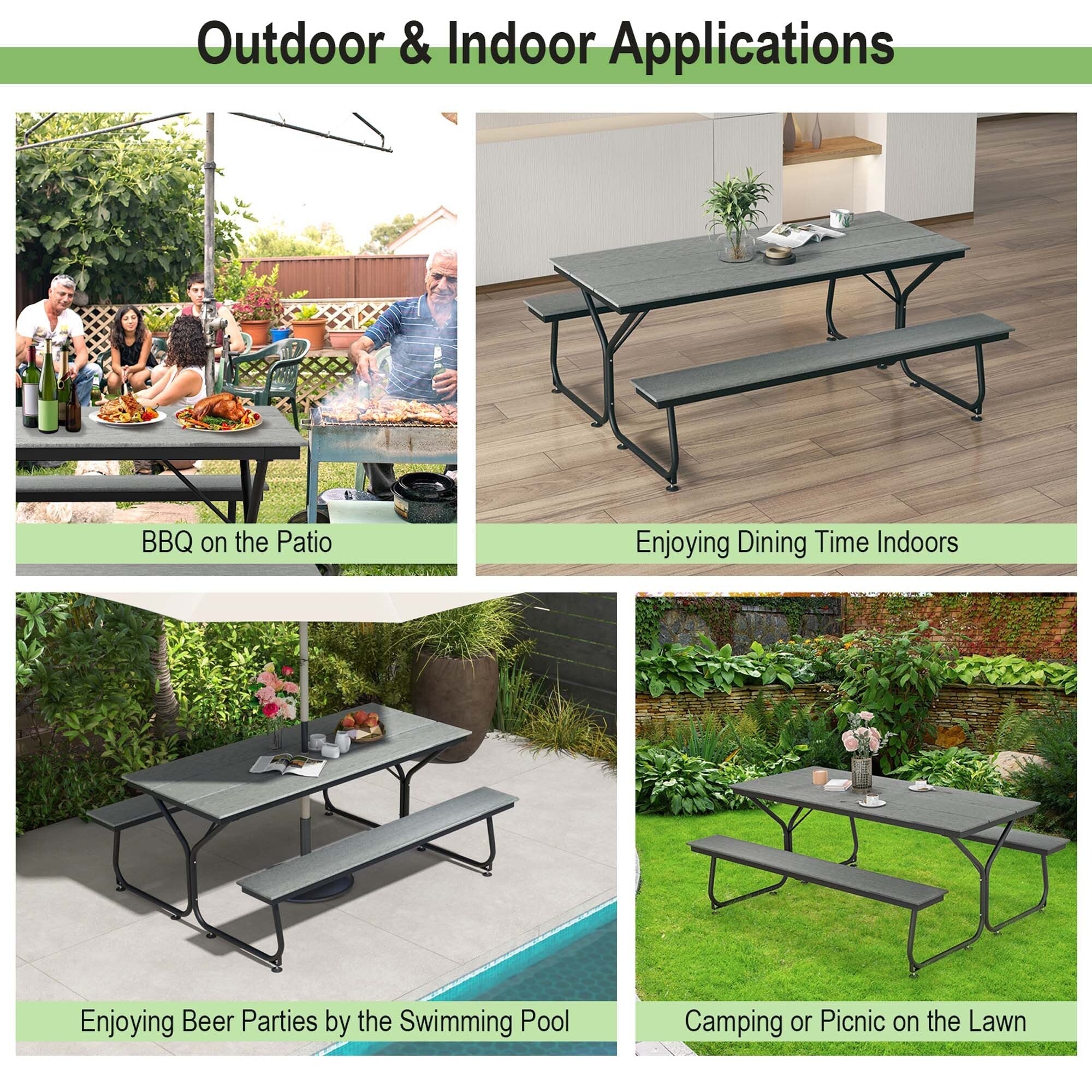 Costway 6FT Picnic Table Bench Set Outdoor HDPE Heavy-Duty Table for - See Details