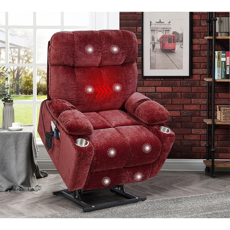 Dual OKIN Motor Lift Recliner for Seniors with Heating, Massage, 180¡ã Lay Flat, and Adjustable Backrest/Footrest