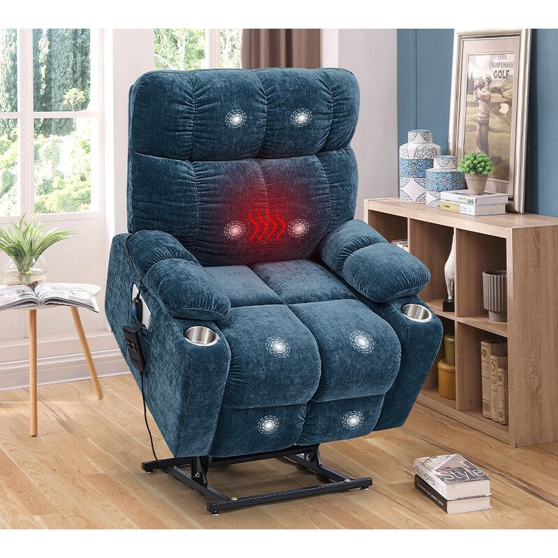 Dual OKIN Motor Lift Recliner for Seniors with Heating, Massage, 180¡ã Lay Flat, and Adjustable Backrest/Footrest