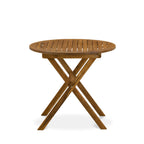 East West Furniture Outdoor Conversation Bistro Set Contains a Round Wood Coffee Table and 2 Folding Side Chairs, Natural Oil