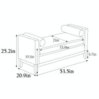 Elegant 53.5 Upholstered Ottoman Bench with Wood Legs & Bolster Pillows