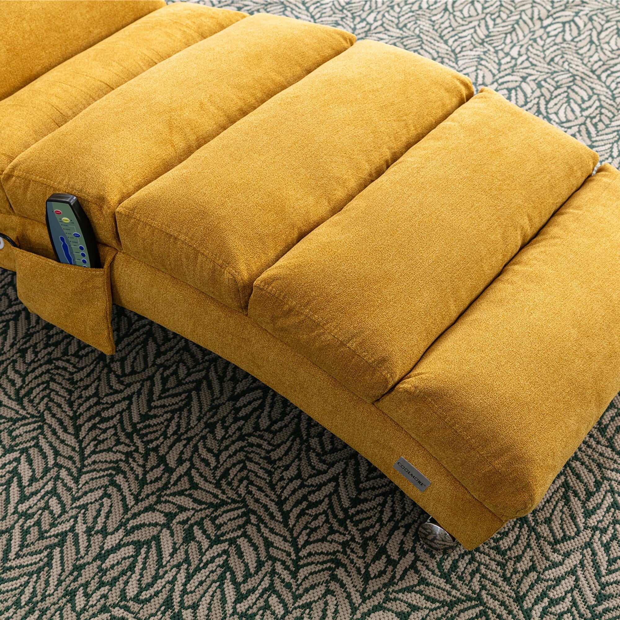 Ergonomic Linen Massage Chaise Lounge Chair Reclining Tufted Upholstered Sleeper with Remote and 5 Vibration Modes