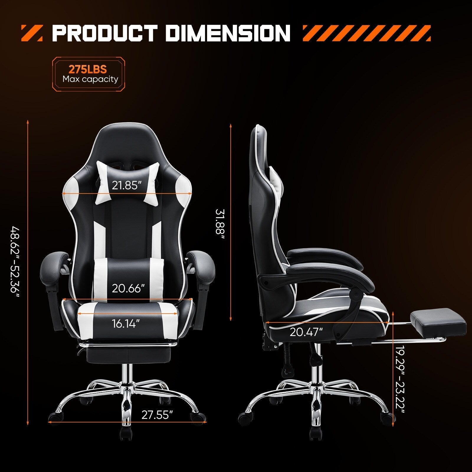 Ergonomic PU Leather 360¡ã Swivel Gaming Recliner with Footrest, Headrest, Lumbar Support, Adjustable Height