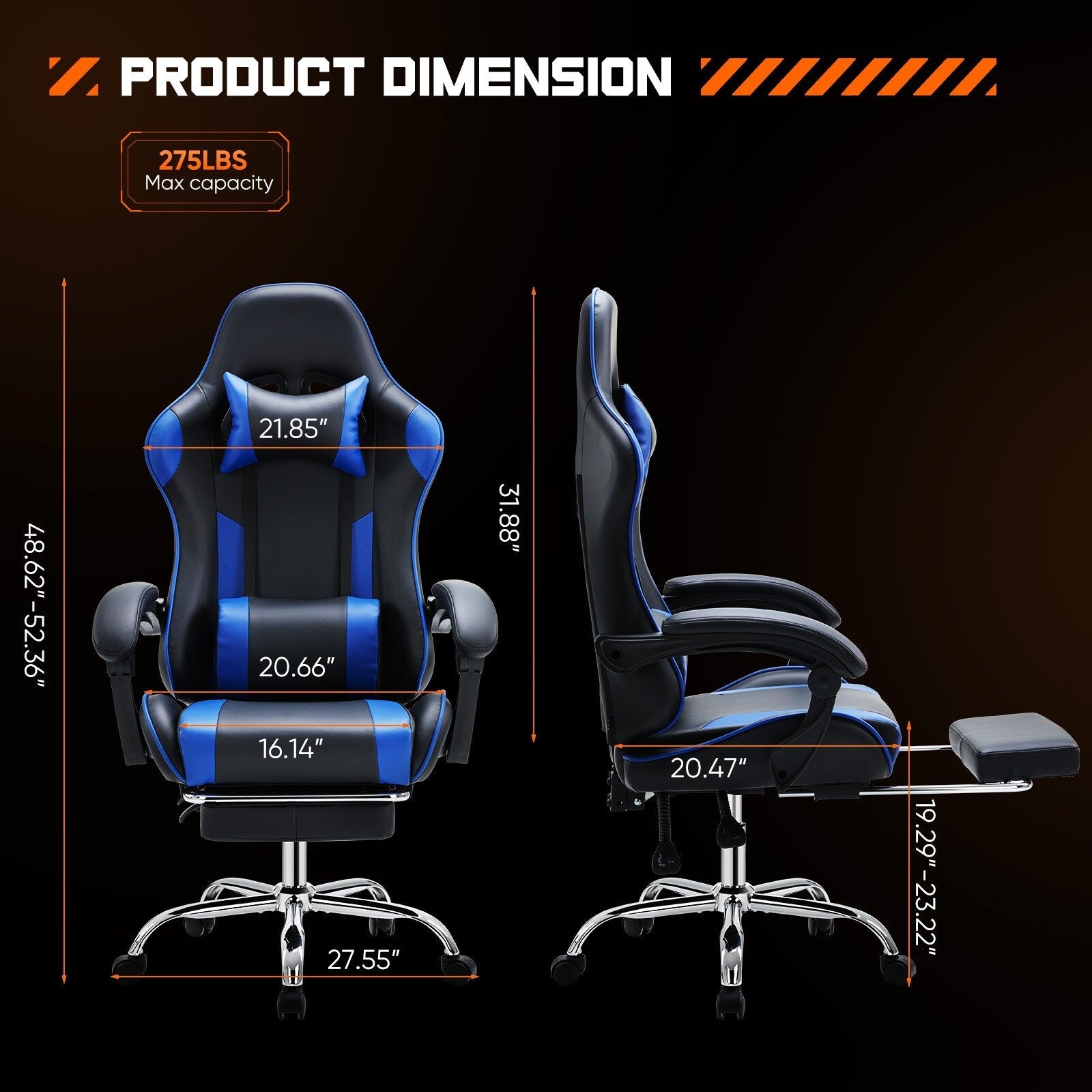 Ergonomic PU Leather 360¡ã Swivel Gaming Recliner with Footrest, Headrest, Lumbar Support, Adjustable Height