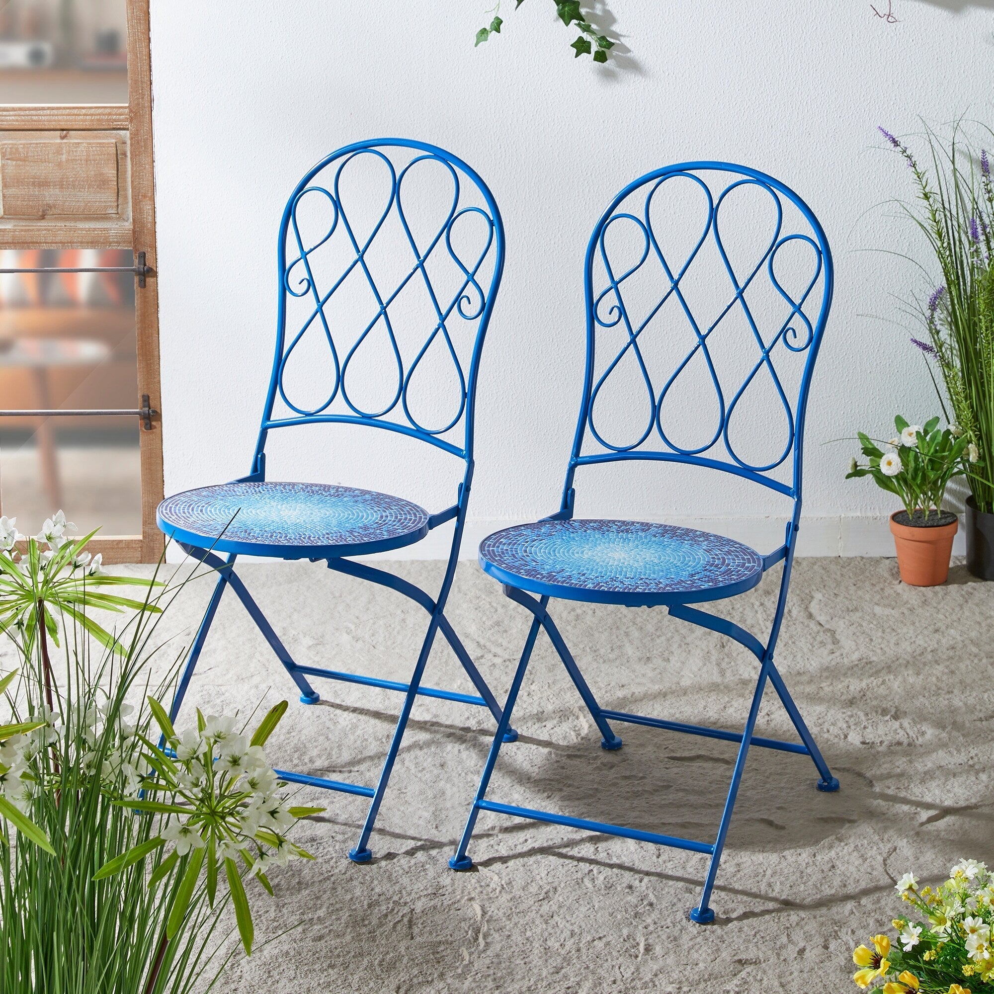 Glitzhome Outdoor Metal Folding Bistro Set 3PCS Patio Table Chairs