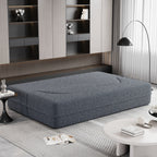 Grey 78 Convertible Teddy Fabric Loveseat Foam-Filled Floor Sofa Bed with 2 Pillows and Folding Mattress for Living Room