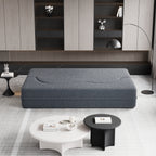 Grey 78 Convertible Teddy Fabric Loveseat Foam-Filled Floor Sofa Bed with 2 Pillows and Folding Mattress for Living Room