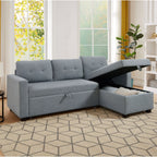 Grey 81.5'' Linen Convertible Sleeper Sofa with Reversible Storage Chaise