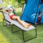 Gymax Folding Beach Lounger Chaise Lounge Chair w/ Pillow 4-Level