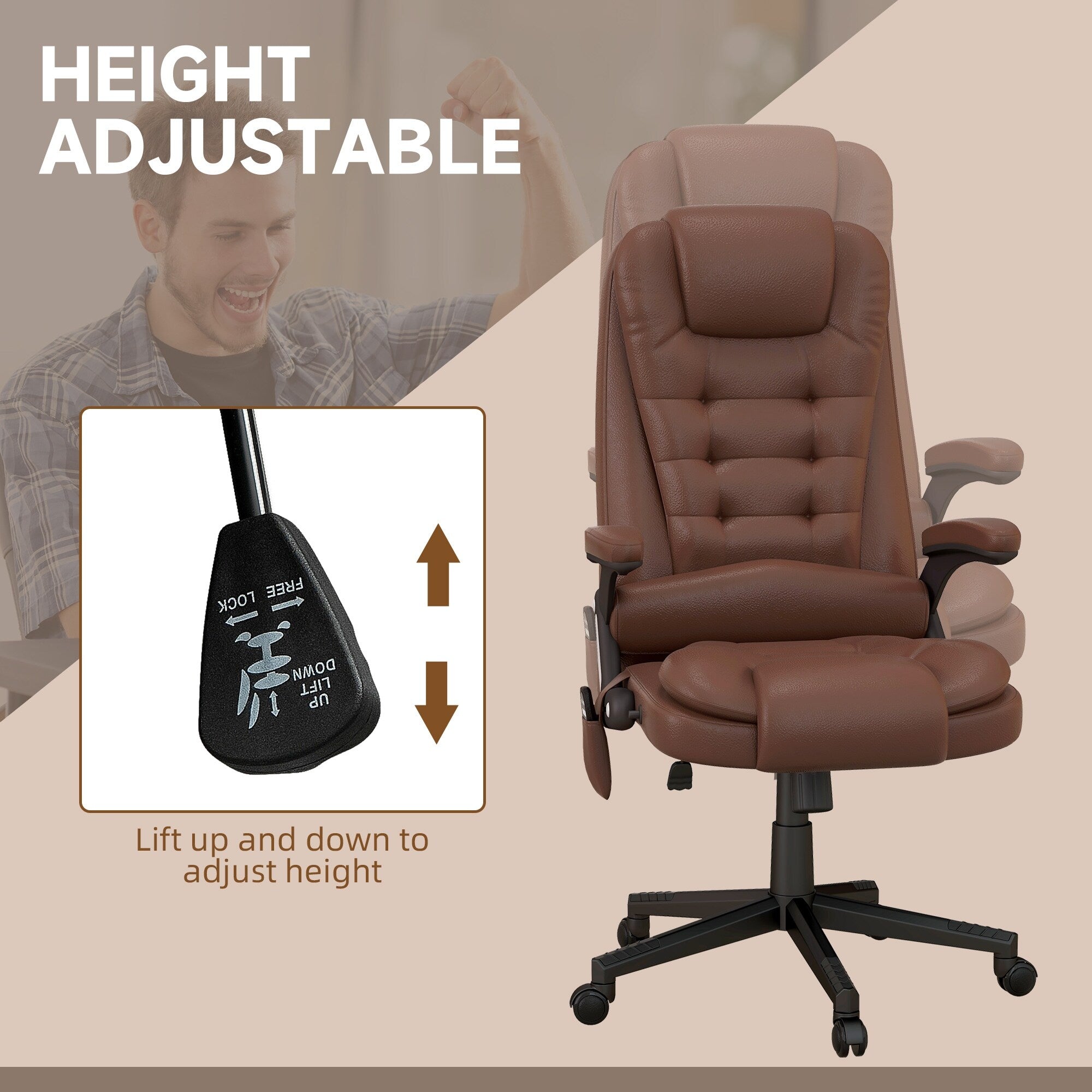 HOMCOM High Back Vibration Massage Office Chair with 6 Vibration Points, Beige