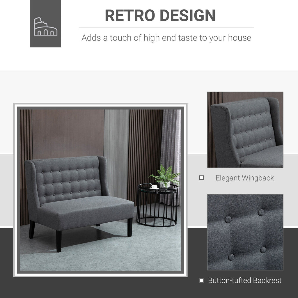 HOMCOM Linen Fabric Upholstery Double Sofa Tufted Loveseat Armless Couch Living Room Furniture with Wood Legs - 28.75*43.25*36.5
