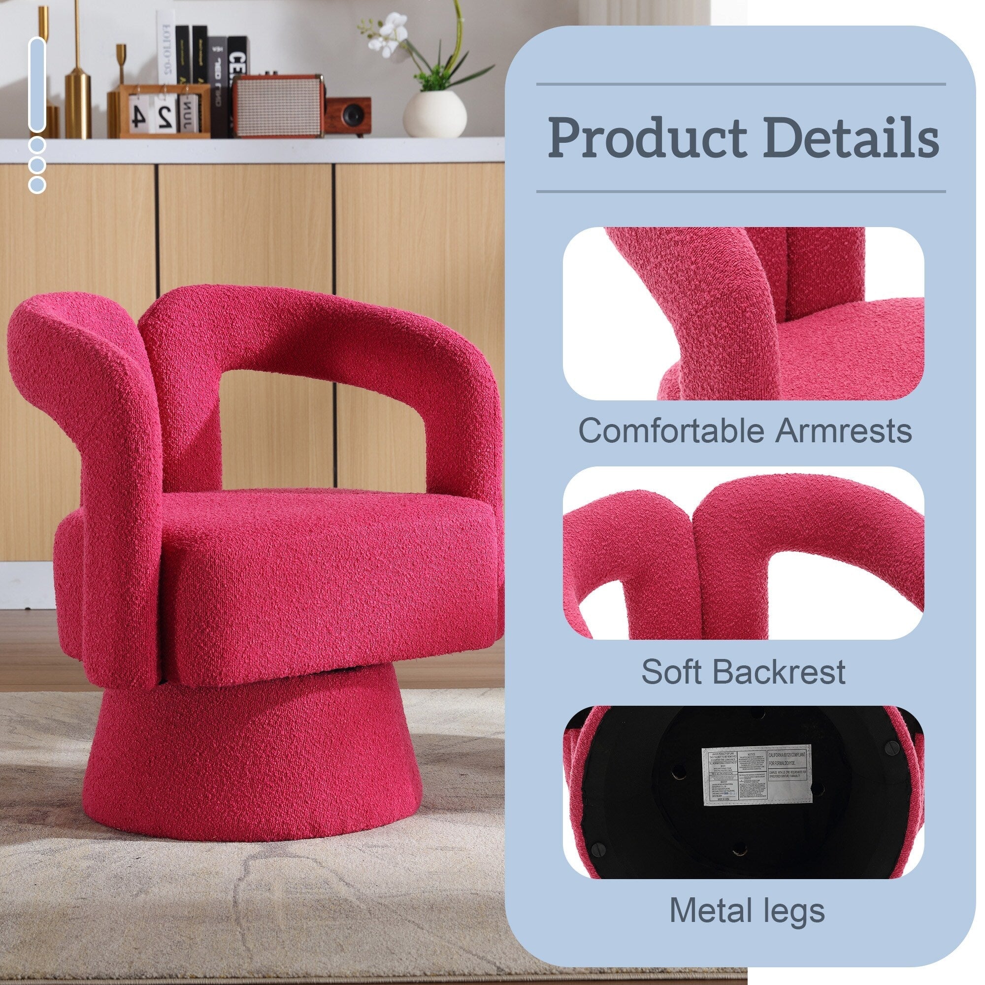 HOMEFUN Boucle Upholstered 360 Degree Swivel Cuddle Barrel Accent Chairs