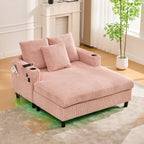 HOMEFUN Corduroy Upholstered Oversized RGB LED Light Recliner Sofa Bed with Cup Holder,USB&3 Pillows