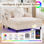 HOMEFUN Corduroy Upholstered Oversized RGB LED Light Recliner Sofa Bed with Cup Holder,USB&3 Pillows