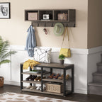 Entryway Coat Rack Shoe Bench Set, Industrial Hall Tree Coat Shoe Rack
