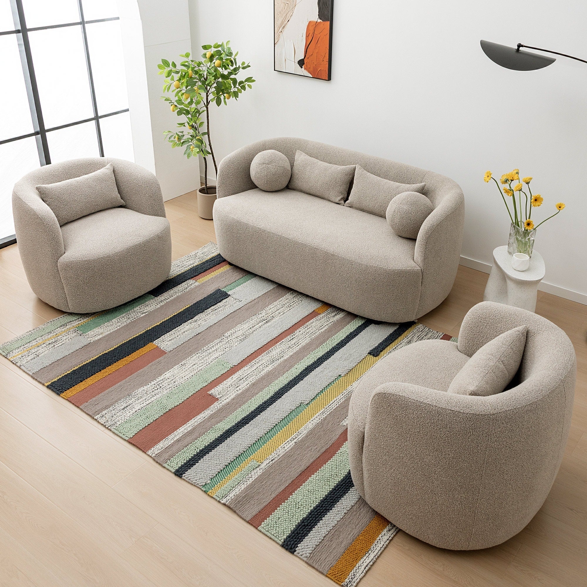 KINWELL Boucle Upholstered 2-Seats Loveseat with Pillows