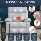 Lazy Boy Dual Motor Chenille Power Lift Recliner w/Massage and Lumbar Heating, Dual Cup Holders, Grey-Blue