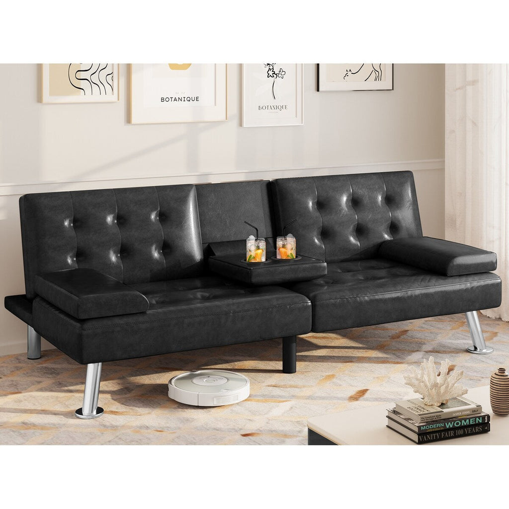 Moasis Faux Leather Futon Sofa Bed Modern Folding Futon Set - 64 L x 30 W x 26 H