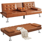 Moasis Faux Leather Futon Sofa Bed Modern Folding Futon Set - 64 L x 30 W x 26 H