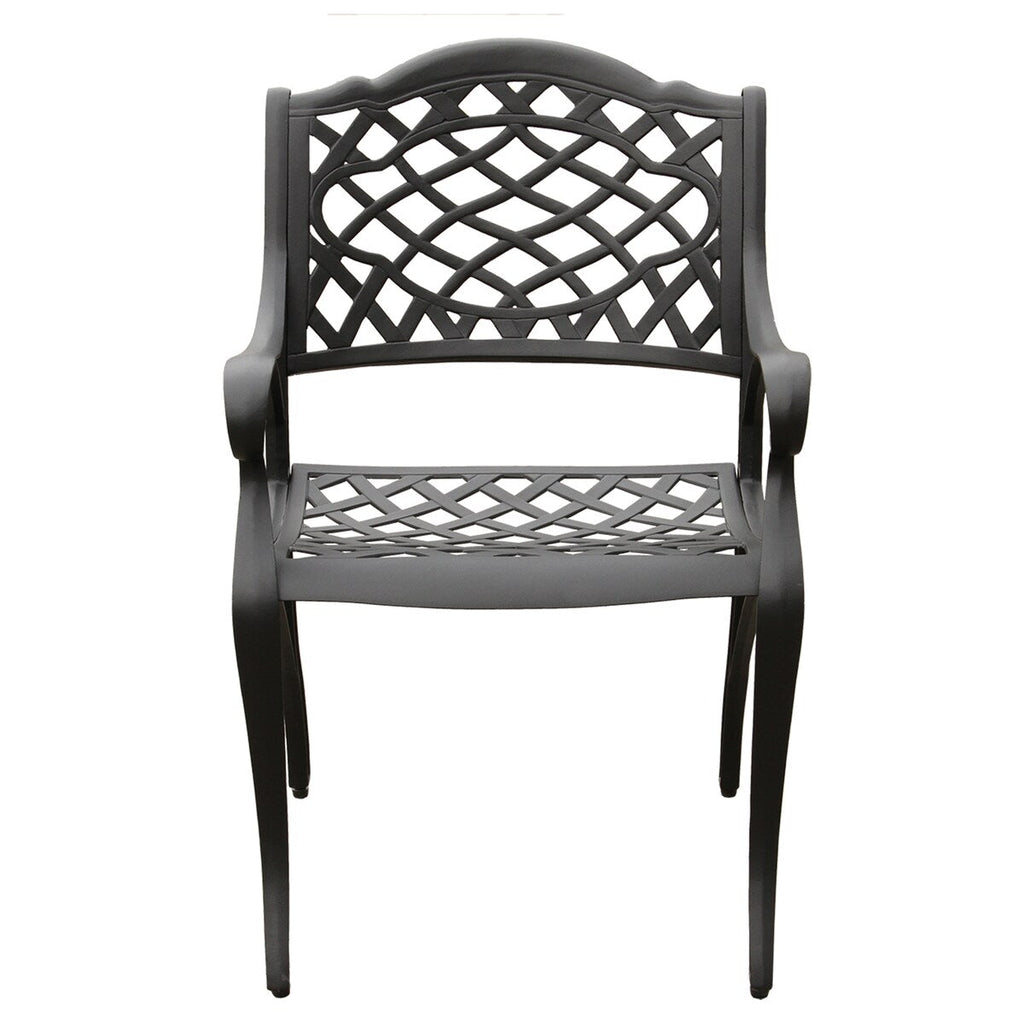 Modern Ornate Outdoor Mesh Aluminum 63-in Large Hexagon Patio Dining Set with Lazy Susan and Six Chairs - N/A