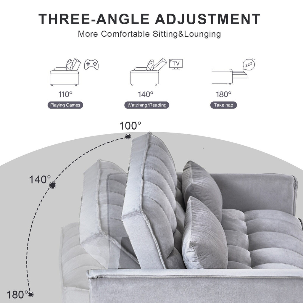 Modern Pull-Out Couch Bed, 3-in-1 Sleeper Sofa with Adjustable Backrest, Velvet Loveseat, Pillows & Side Pockets
